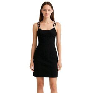 Andrea Polizzi for Rex Lester Black Linen Strappy Cutout Crisscross Mini Dress